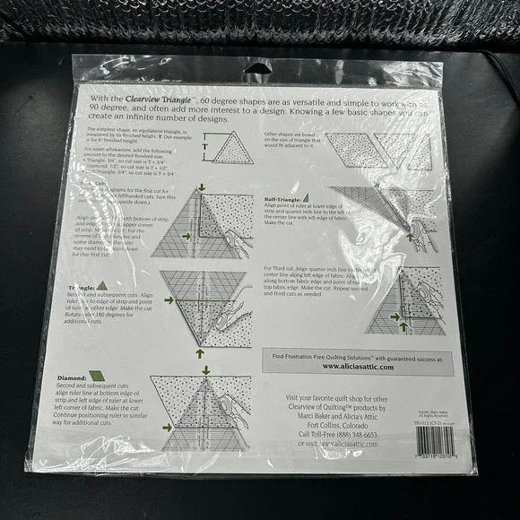 Alicia's Attic Clearview Triangle 12 Inch 60 Degree Acrylic Quilting Ruler NEW - Picture 5 of 7